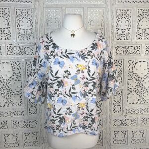 Viola Borghi 100% Linen Butterfly Blouse Women Medium Flowy Boho Coastal Beachy